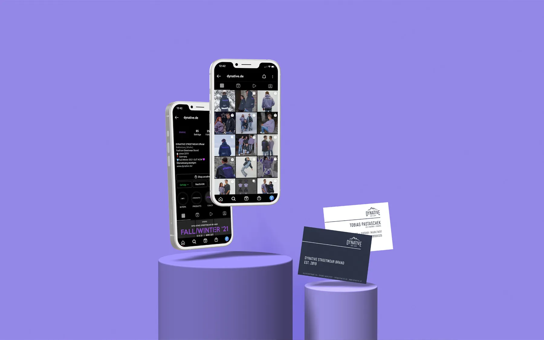 Dynative Instagram feed and business cards