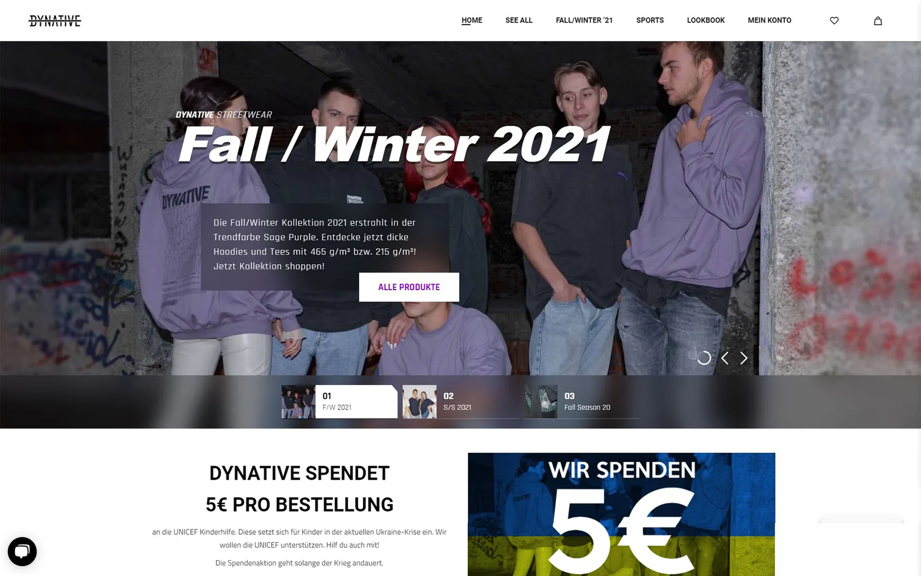 Homepage of the Dynative online shop