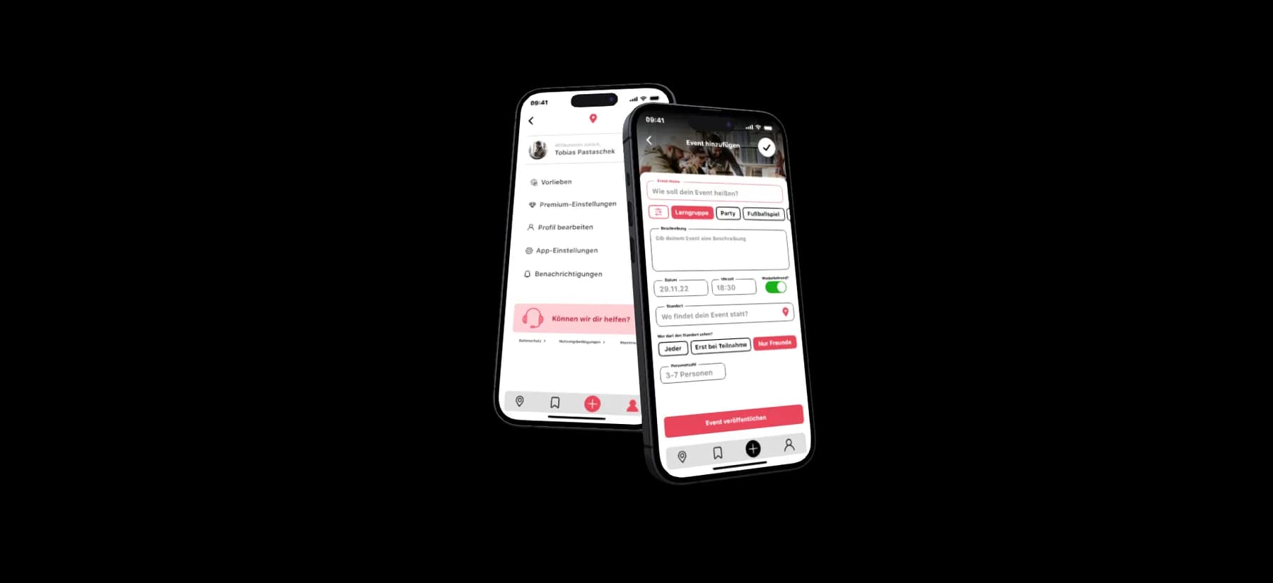 Two iPhone mockups showing the Spotr app
